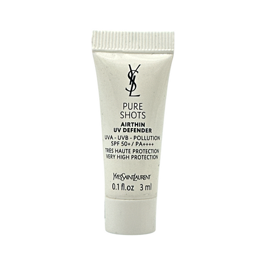 Yves Saint Laurent Pure Shots Airthin UV Defender SPF50+ Miniature 3ml – lightweight anti-pollution sunscreen for oily and sensitive skin, available at Zakura Global.