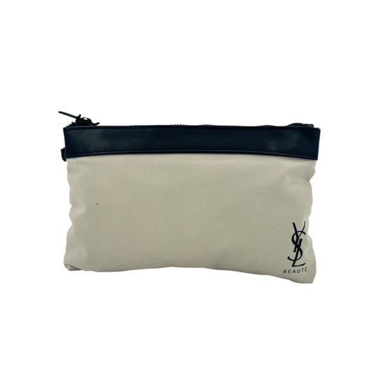 Yves Saint Laurent Cream canvas black leather trim cosmetic bag 1pc