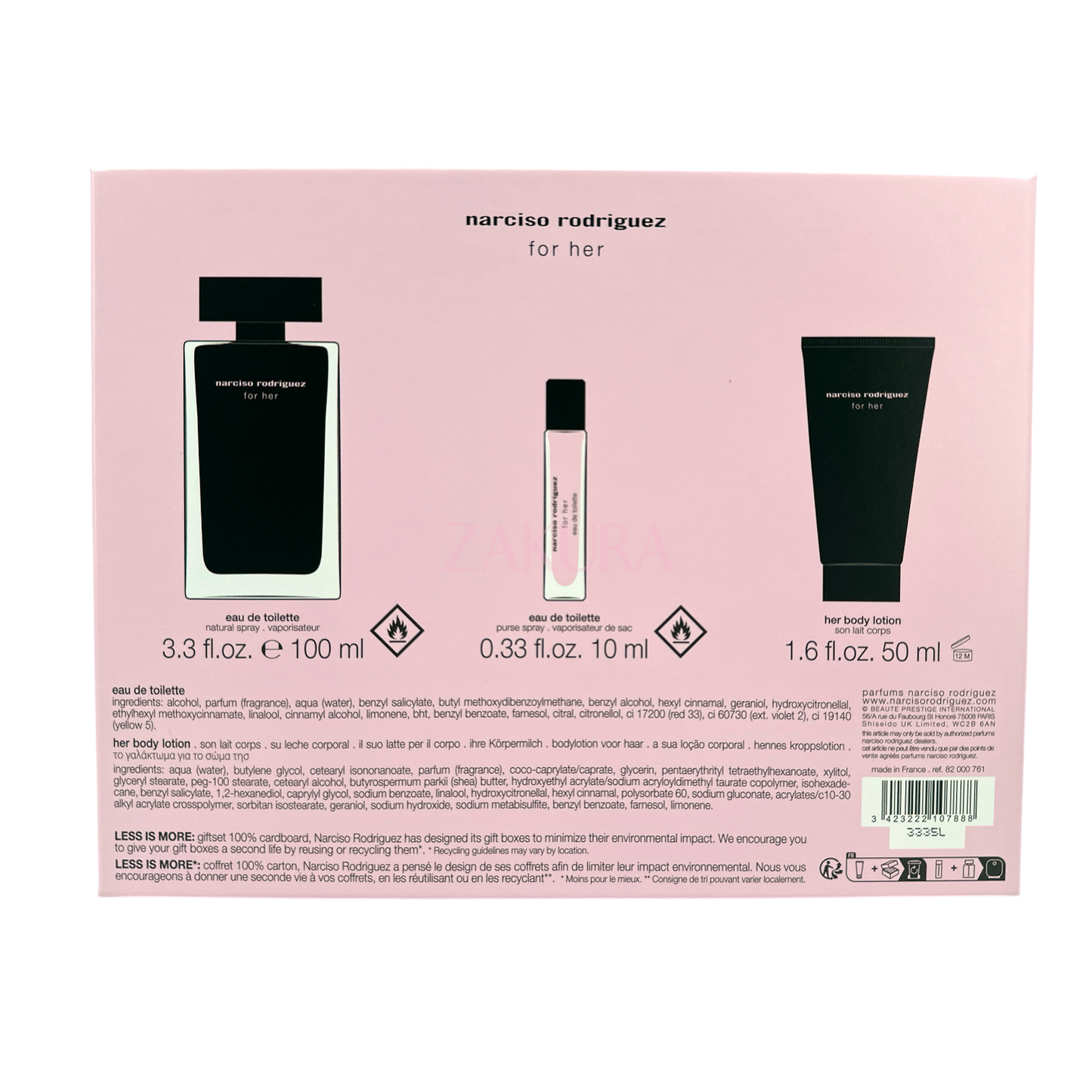 Narciso Rodriguez For Her EDT set (EDT 100ml+Body Lotion 50ml+EDT 10ml) 3pcs