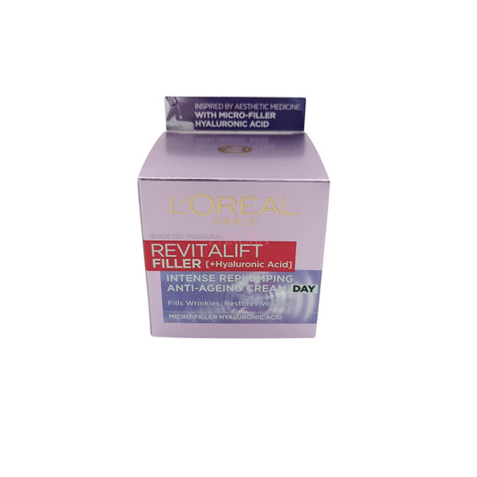 L'Oreal Revitalift Filler Day Cream – 50ml jar for daily hydration and plumping, available at Zakura Global.
