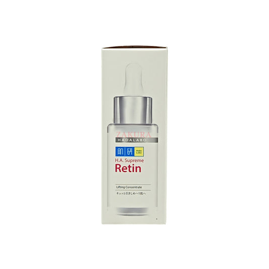 Hada Labo H.A. Supreme Retinol Serum 30ml bottle with Japanese skincare branding, ideal for anti-aging and hydration.