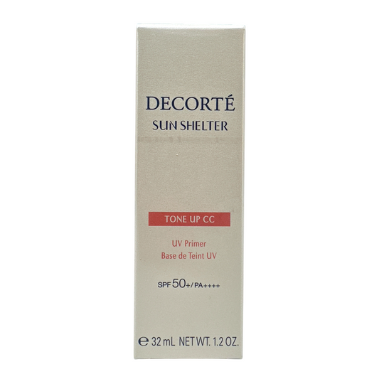 Cosme Decorte Sun Shelter Tone Up CC Cream SPF50+ PA++++ in Light Beige – 35g tube, Japanese skincare product offering sun protection, hydration, and natural coverage.