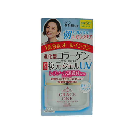 Kose Grace One Perfect Gel Cream UV SPF50+ – 100g anti-aging moisturizer with SPF, available at Zakura Global.