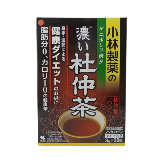 Kobayashi Strong Tochu Tea – 30 x 3g herbal tea bags made from Eucommia leaves, available at Zakura Global.