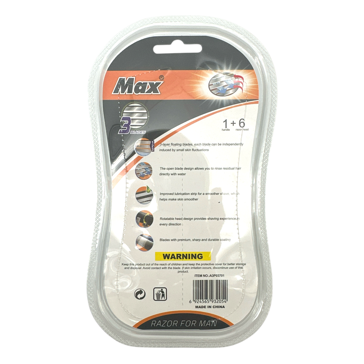 Max Men Razor + 6 Refills 1set