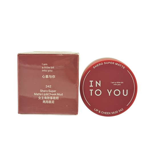 INTO YOU Shero Super Matte Lip & Cheek Mud (Canned) – 342 D 5g neutral rose brown matte tint in canned packaging, available at Zakura Global.
