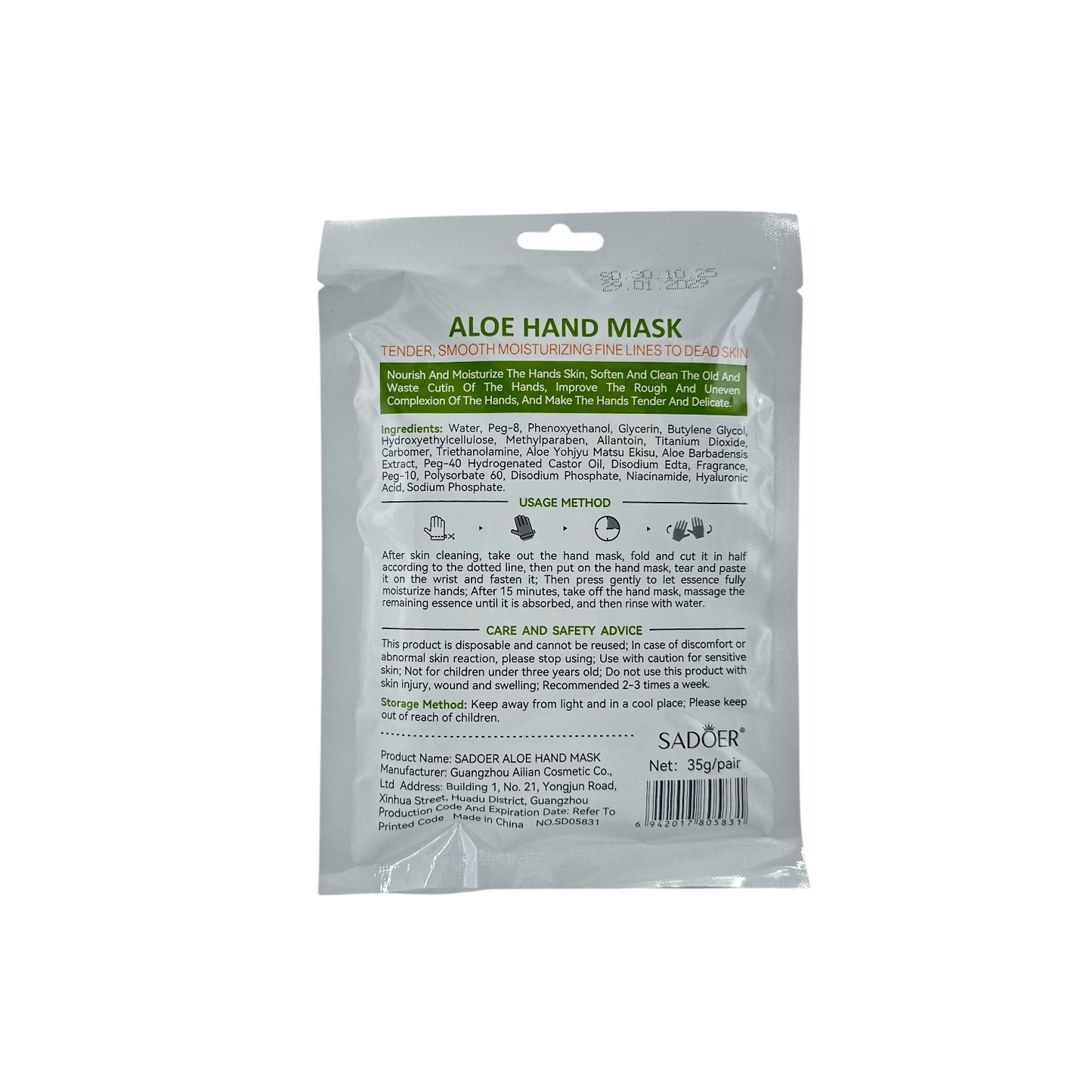 SADOER Aloe Hand Mask 1pair