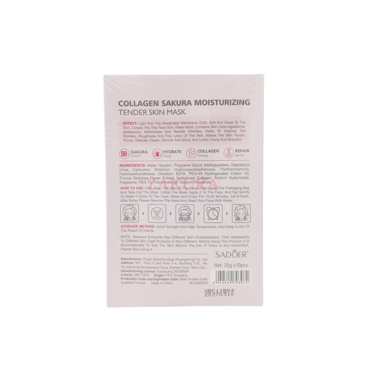 SADOER Cherry Blossom Collagen Moist& Rejuvenating Mask 10pcs