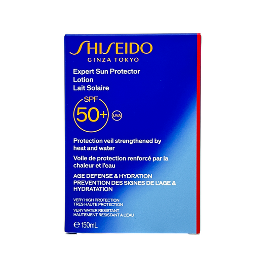 Shiseido Expert Sun Protector SPF 50+ 150ml – face & body sunscreen with skincare benefits, available at Zakura Global.