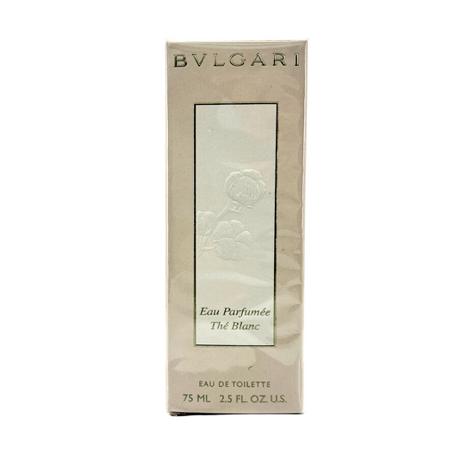 Bvlgari Eau Parfumée Thé Blanc – 75ml spray, unisex fragrance with white tea and musk, available at Zakura Global.