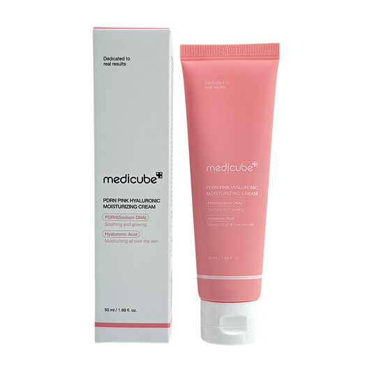 Medicube PDRN Pink Hyaluronic Moisturizing Cream – 50ml with Salmon PDRN and hyaluronic acid, available at Zakura Global.
