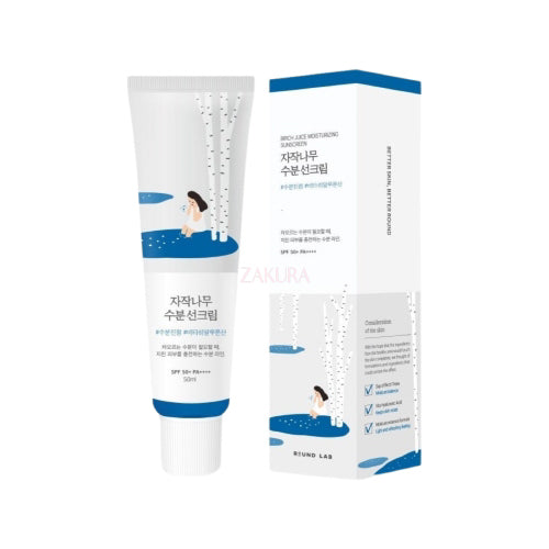 Round Lab Birch Juice Moisturizing Sun Cream 50ml – Korean SPF moisturizer for sensitive skin, available at Zakura Global