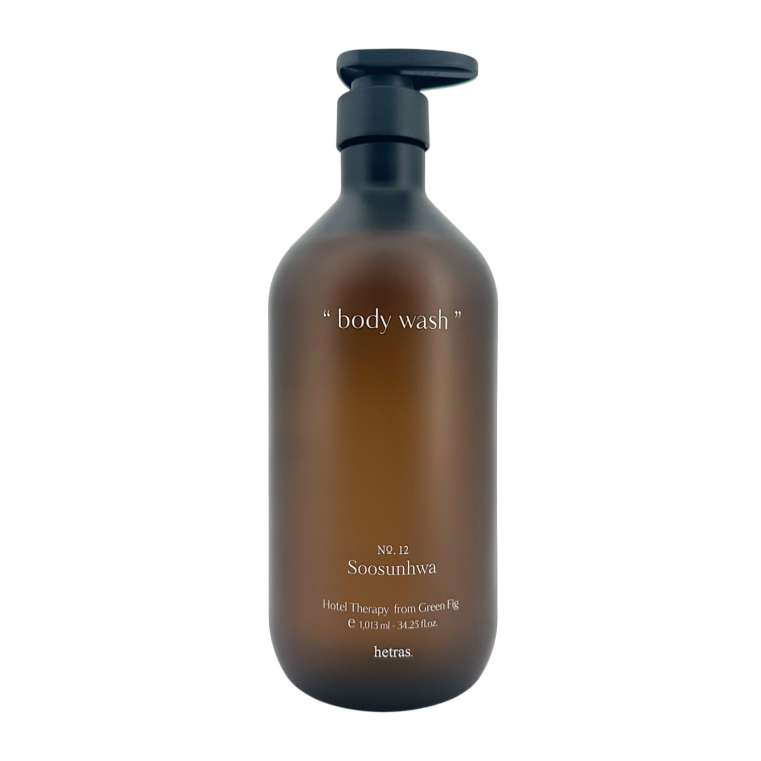 Hetras Body Wash – Hotel Wood 1013ml, luxury woody-scented cleanser for soft and refreshed skin, available at Zakura Global.
