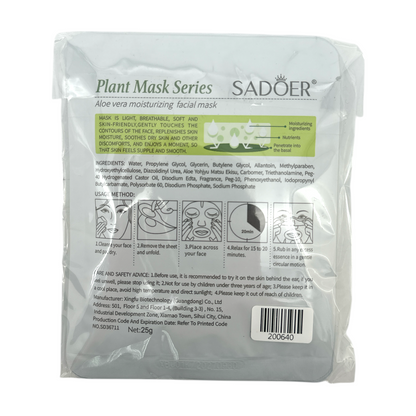 SADOER Aloe Vera Moisturizing Facial Mask – 5pcs pack with hydrating aloe essence, available at Zakura Global.

