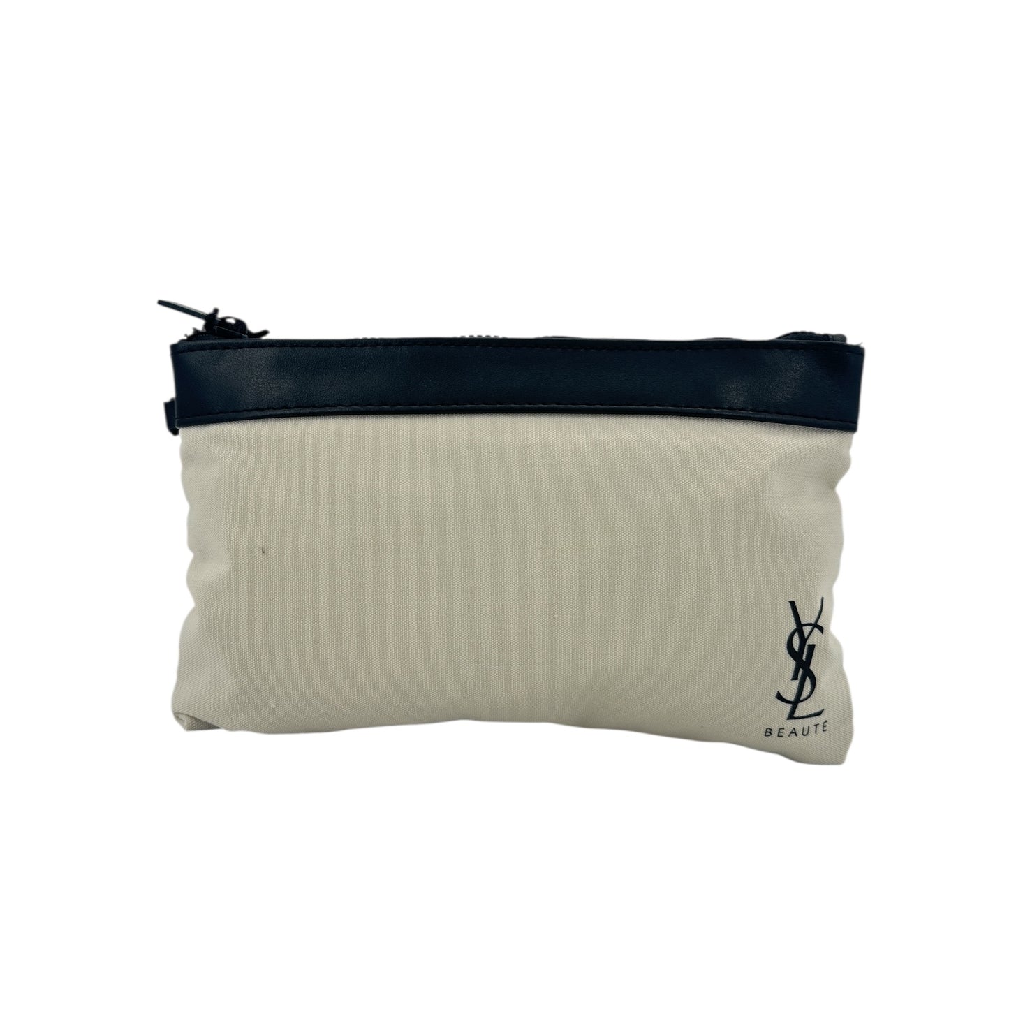 Yves Saint Laurent Cream canvas black leather trim cosmetic bag 1pc
