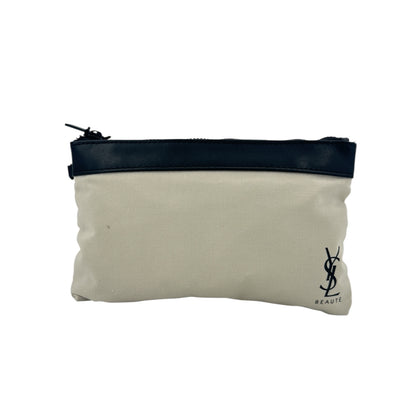 Yves Saint Laurent Cream canvas black leather trim cosmetic bag 1pc