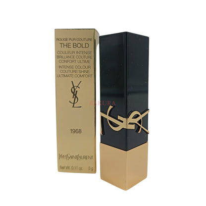 YSL Rouge Pur Couture The Bold – 1968 Nude Statement 3g satin lipstick with bold color and hydrating formula, available at Zakura Global.

