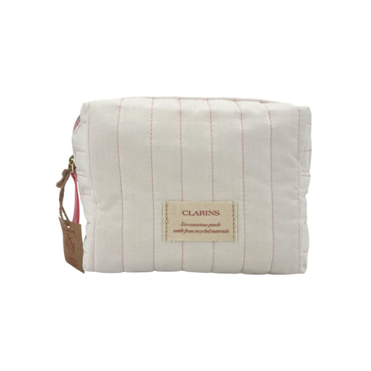 Clarins White cosmetic bag with pink pinstripe 1pc