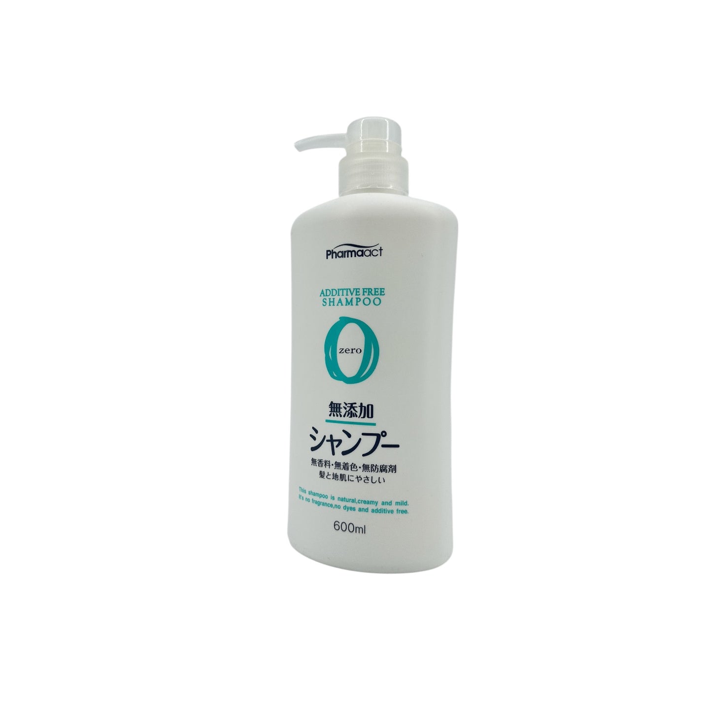 Kumano Pharmaact Additive Free Shampoo 600ml bottle for gentle, chemical-free hair cleansing from Zakura Global.