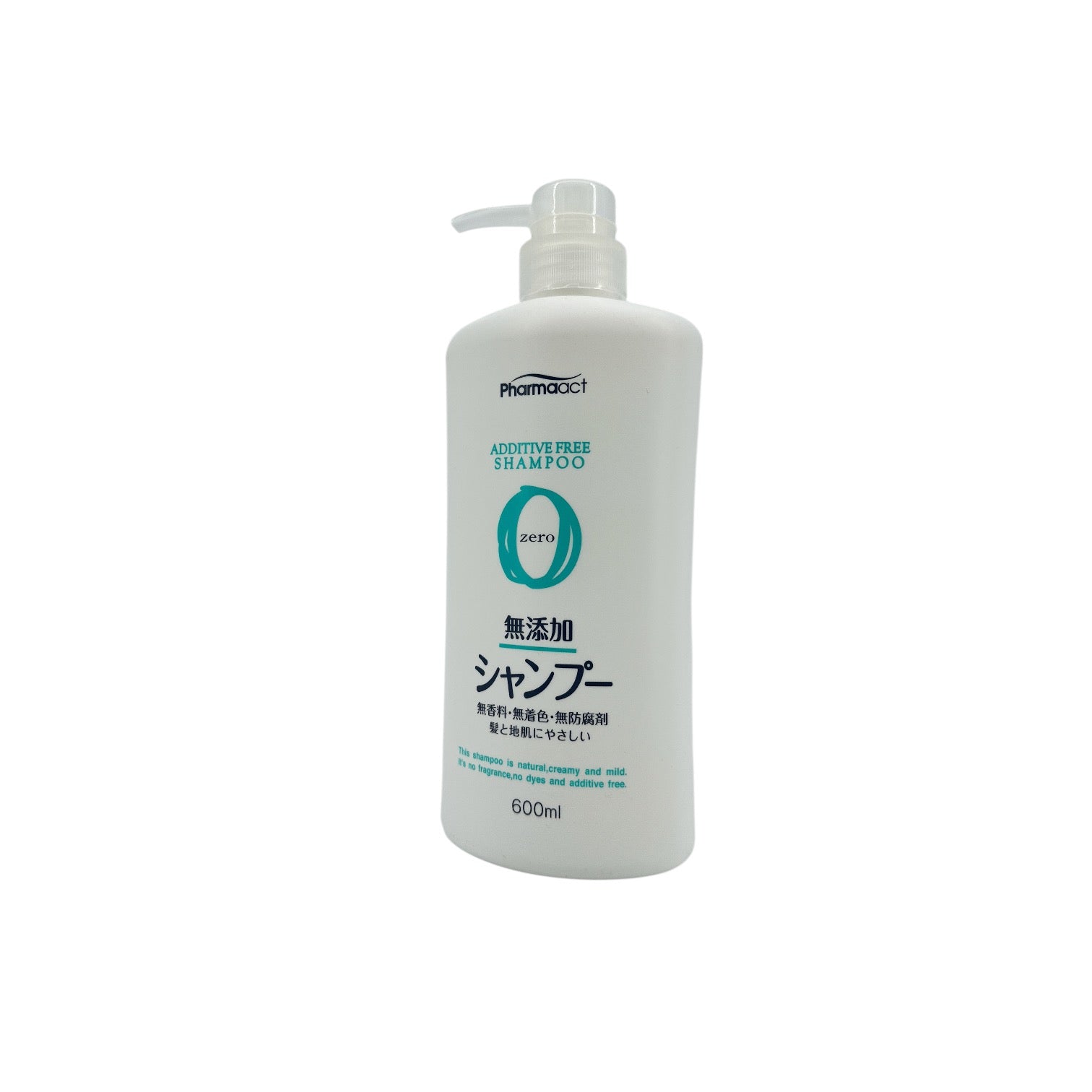 Kumano Pharmaact Additive Free Shampoo 600ml bottle for gentle, chemical-free hair cleansing from Zakura Global.