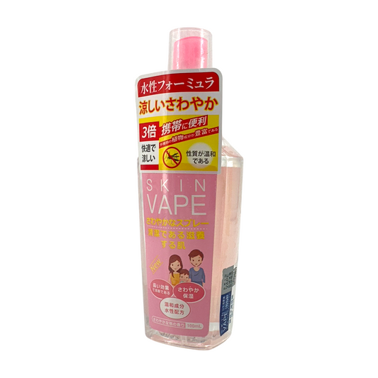 Fumakilla Skin Vape Mosquito Repellent Spray – Pink-Peach 100ml, gentle insect protection with hyaluronic acid and peach fragrance, available at Zakura Global.