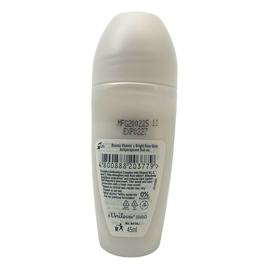 Rexona Bright Rose Glow Roll-On – brightening anti-perspirant with vitamins and rose scent, available at Zakura Global.