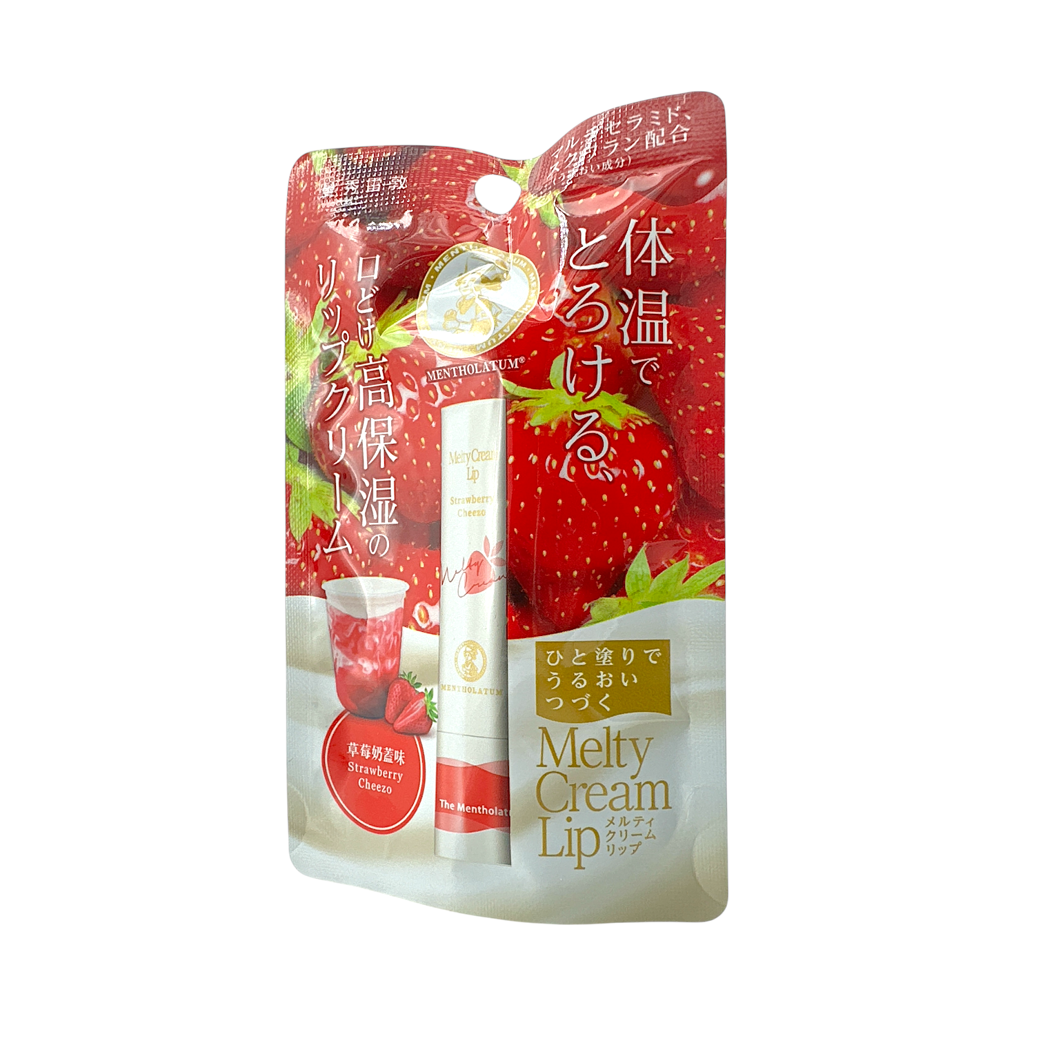 Mentholatum Melty Cream Lip Strawberry Cheezo 2023 3.3g – Limited Edition Creamy Hydrating Lip Care by Zakura Global.