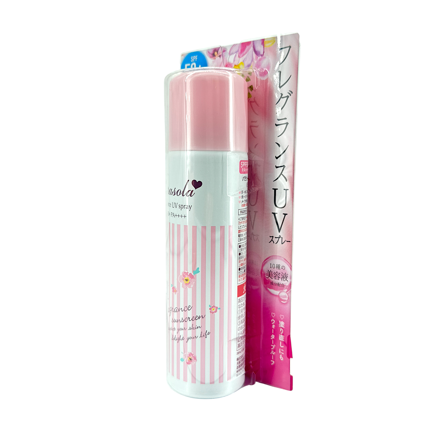 NARIS UP Parasola Fragrance UV Spray – SPF50+ PA++++ 90g, floral-scented Japanese sunscreen for face, body, and hair, available at Zakura Global.

