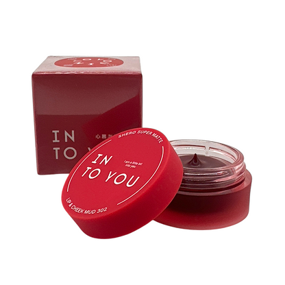 INTO YOU Shero Super Matte Lip & Cheek Mud (Canned) – 302 V 5g rosy nude matte tint in canned packaging, available at Zakura Global.