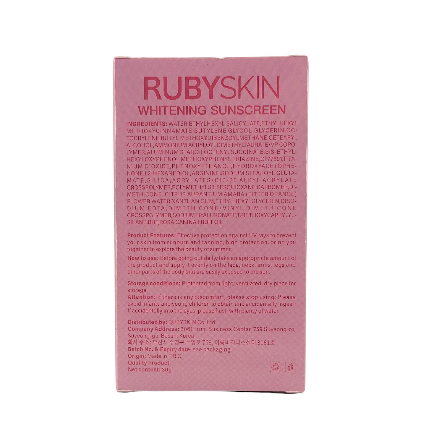 RUBYSKIN Whitening Sunscreen SPF50+ PA 30g