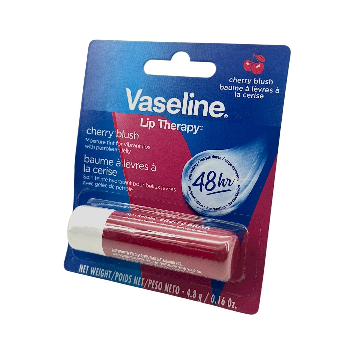Vaseline Cherry Blush Lip Stick 4.8g by Zakura Global – moisturizing lip balm with cherry tint for soft, hydrated lips.