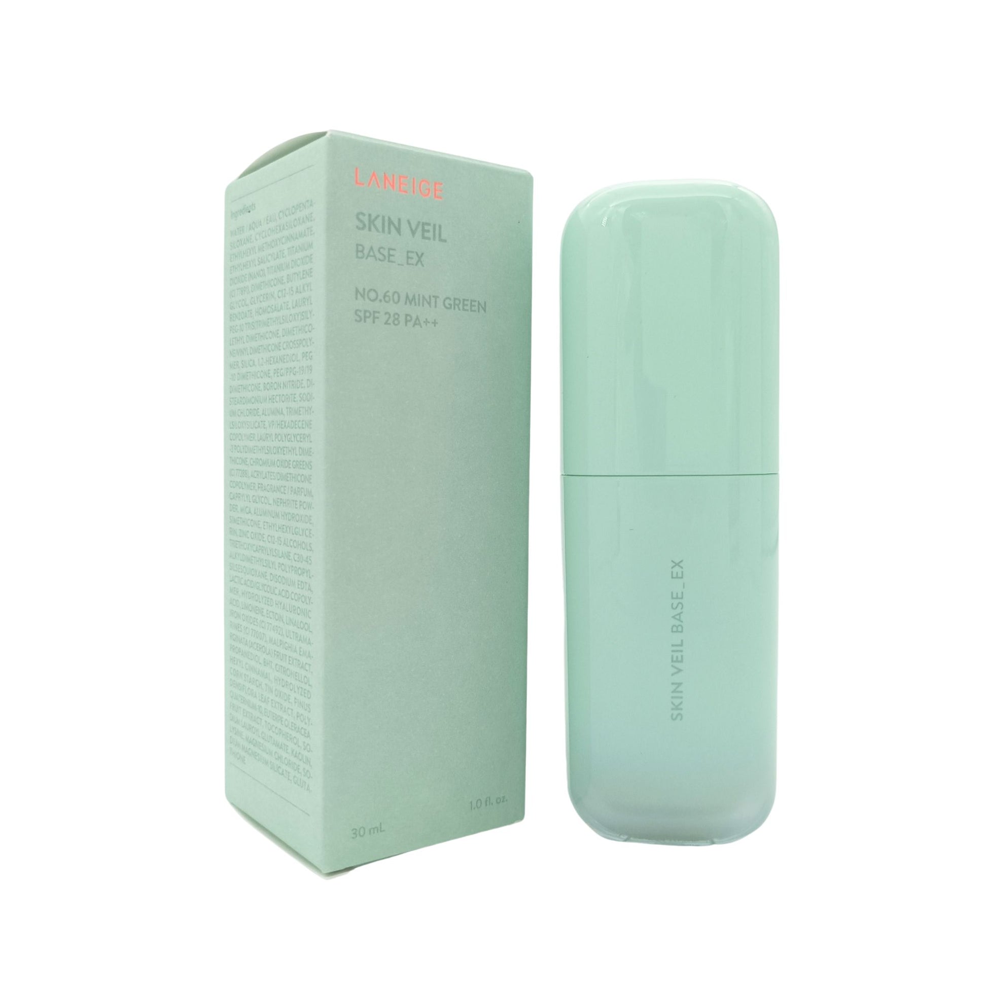 Laneige Skin Veil Base_EX SPF28 Mint Green 30ml – Color-correcting primer with SPF protection available at Zakura Global.