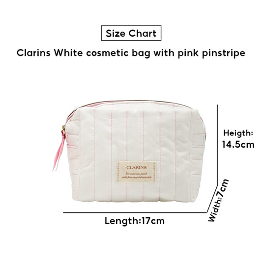 Clarins White cosmetic bag with pink pinstripe 1pc
