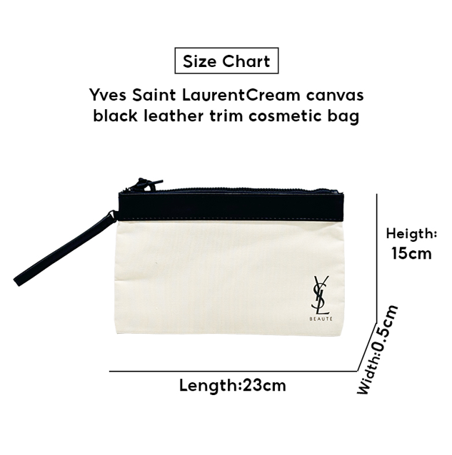 Yves Saint Laurent Cream canvas black leather trim cosmetic bag 1pc
